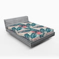 thumbnail image 2 of Ambesonne Modern Tropical Fitted Sheet, Art Exotics Leafy, California King, Dark Sky Blue Dark Coral, 2 of 5