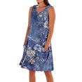 thumbnail image 2 of Drovellove Vintage Floral Print Cotton Linen Shift Mini Summer Dresses for Women, Scoop Neck Sleeveless Loose Flowy Pocket Vacation Beach Coverup, 2 of 5