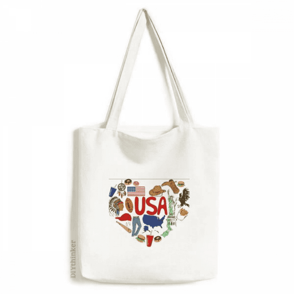USA America Love Heart National Flag Tote Canvas Bag Shopping Satchel Casual Handbag