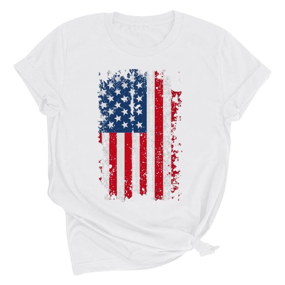 successthop 4th of July Tops for Women Flags Plus Size Patriotic T Shirt Holiday Shirts Crewneck Short Sleeve Clothes XL