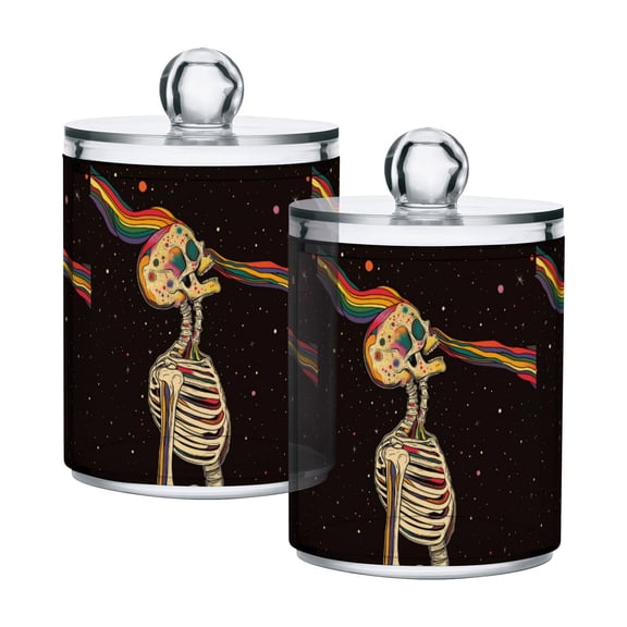 Yayeee 2 Pack Qtip Holder Bathroom Cotton Swab Canister with Lid Clear Dispenser Set, Skeleton Stripes