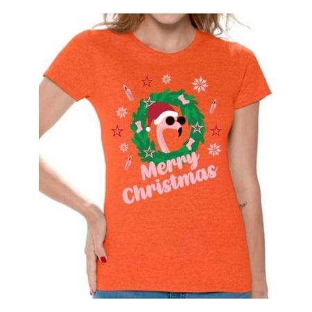 Awkward Styles Merry Christmas Tshirt Xmas Flamingo Shirt Funny Christmas Shirts for Women Santa Flamingo Ugly Christmas T Shirt Flamingo Gifts for Christmas Xmas Flamingo Party Outfit Xmas Flamingo