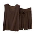 thumbnail image 2 of RKSTN Pyjama pour Femmes Ensemble Coton à Volants Grande Taille Col en V Sans Manches Camisole de Pyjama avec Shorts 2 Pcs Pyjama Léger pour Femmes, 2 of 5
