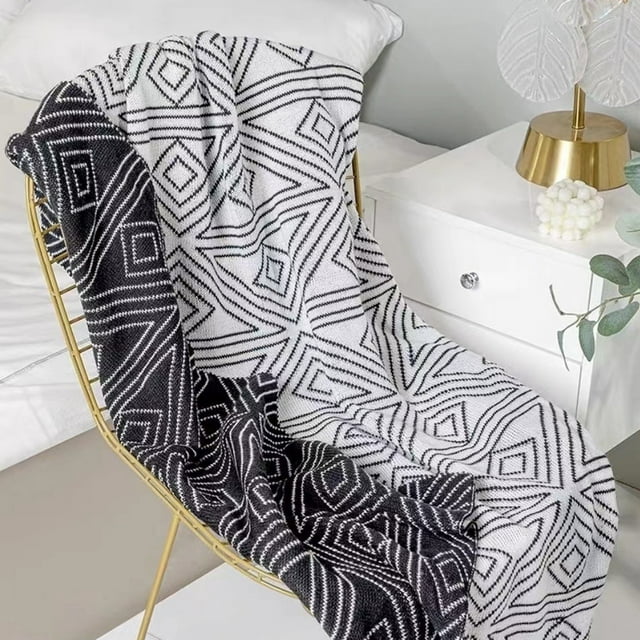 Throw Blankets, Knitted Modern Patterned Throw Blanket, Soft Lightweight Woven Throw Blanket for Sofa Couch Bed and Living Room, (50x60 Inch)