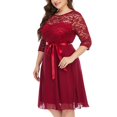 thumbnail image 4 of Femmes Été Robe Cou Manches Courtes Dentelle Mousseline de Soie Grande Taille Robe de Bal Robes de Retour, 4 of 8