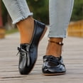 thumbnail image 5 of Womens Flat Leather Loafers Cute Bowknot WideToe Box Non Slip Work Shoes Lightweight Slip On Casual Dress Loafer Black Size 6, 5 of 9