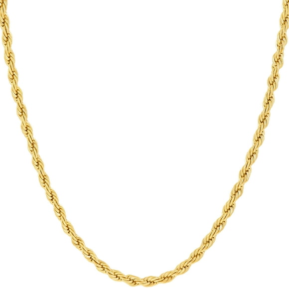 LIFETIME JEWELRY 2mm Rope Chain Necklace 24k Real Gold Plated-Women and Men (16 inches)