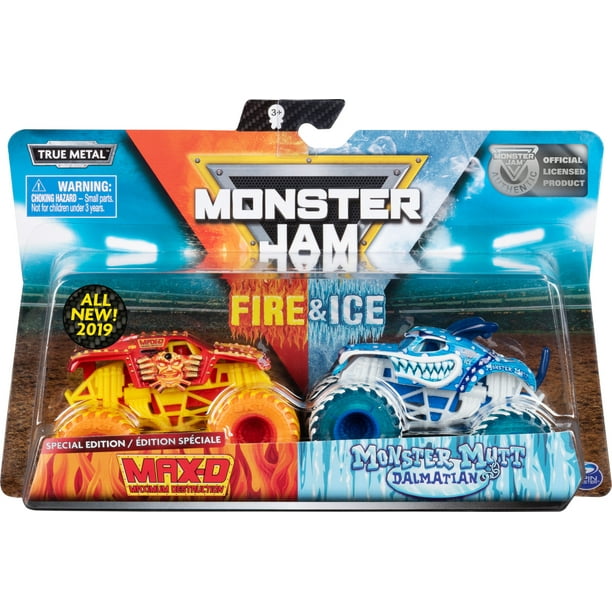 Monster Jam, Fire & Ice 2 Pack, Max D vs. Monster Mutt Dalmatian ...