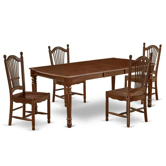 East West Furniture Dover 5-piece Wood Dining Room Set in Mahogany
