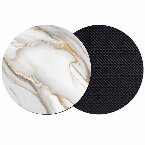 White Golden Marble Coasters Set of 2, Modern Abstract Art Marble Absorbent Coasters for Drinks, Coaster for Bar Office Dining Coffee Table Accessories Decor, Non Slip Round Desk Coaster