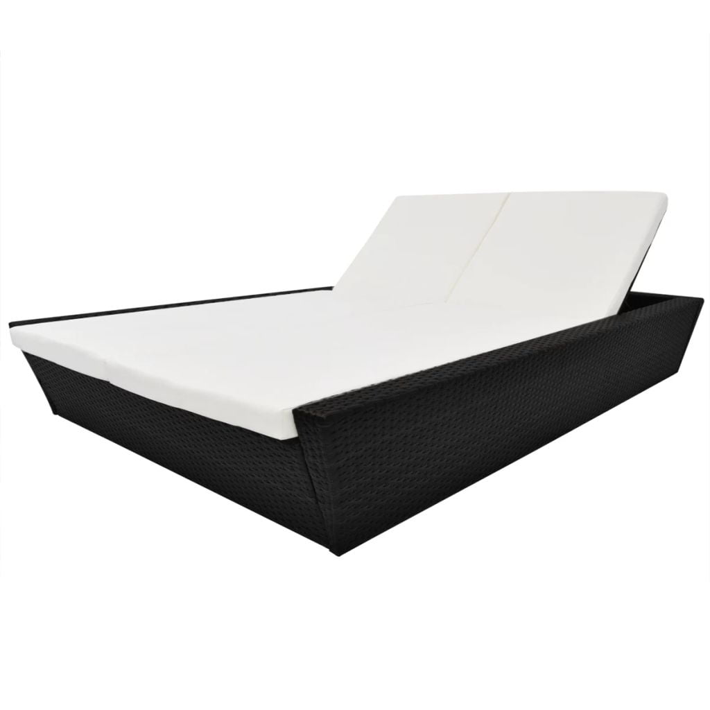 Kepooman Double Chaise Lounger with Adjustable Backrests and Cushion, Black Kepooman Double Chaise Lounger with Adjustable Backrests and Cushion, Black