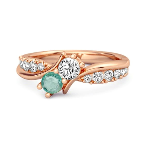 0.10 Ct Round Cut Emerald Two Stone Swirl 925 Sterling Silver Rose Vermeil Women Valentines Day Gifts Ring