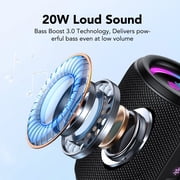 Portable Bluetooth Speaker IPX7 Waterproof Wireless Speaker with 20W Powerful Speaker 24Hrs Playtime Colorful Flashing Lights TWS Wireless Pairing for Outdoor/Party/Beach/Travel/Gifts