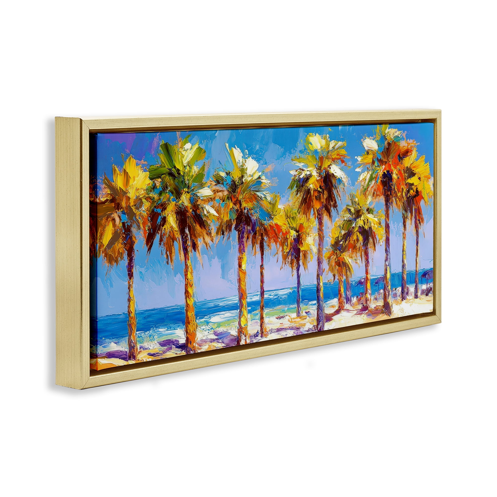 Stupell Industries Many Palm Trees on Beach Gold Framed Floater Canvas Wall Art, design by Petal Prints Design