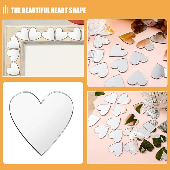 OFFIGAM 100Pcs Tiny Mirrors Silver Heart Mirror Stickers Self-adhesive Diy Crafting for Wall Art Decor