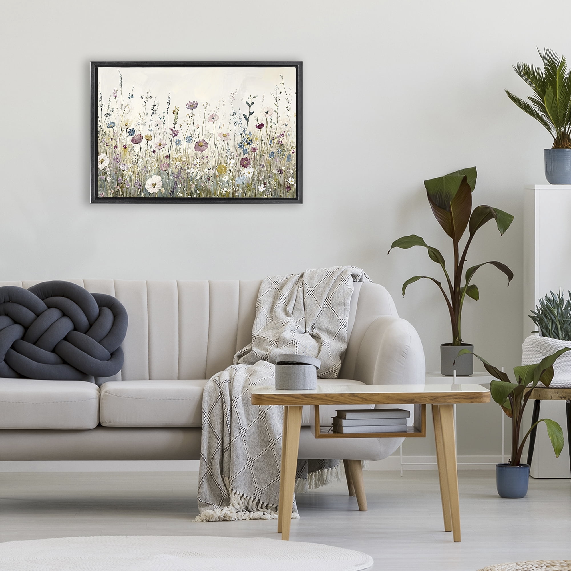 Stupell Industries Spring Blooms Pastoral Meadow Black Framed Floater Canvas Wall Art, design by Kim Allen