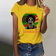 thumbnail image 4 of Tops de Manga Corta para las Mujeres de Ajuste Suelto, Día de la Independencia Negro Impreso, Cuello Redondo Suelto Superior, 4 of 4