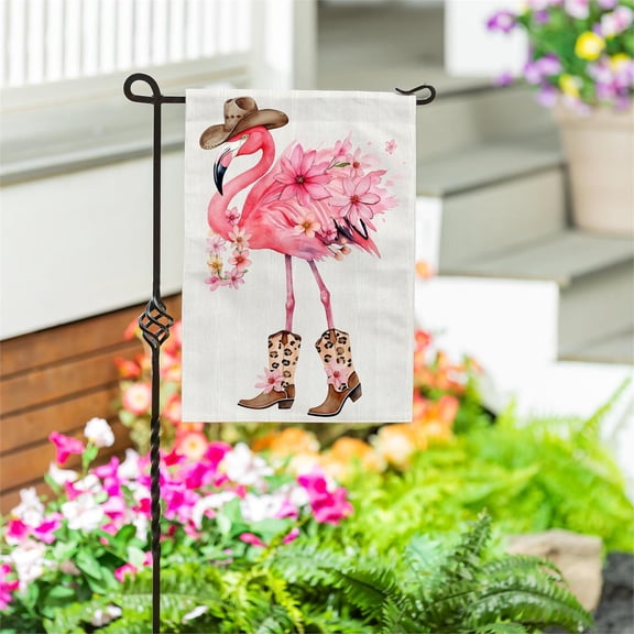 Western Flamingo Burlap Garden Flag