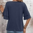 thumbnail image 6 of QHWAUAKFBN T Shirts For Women Trendy Summer Solid Color V Neck Tee With Double Layer Flared Mid Sleeves Loose Fit Tshirts Top, 6 of 6