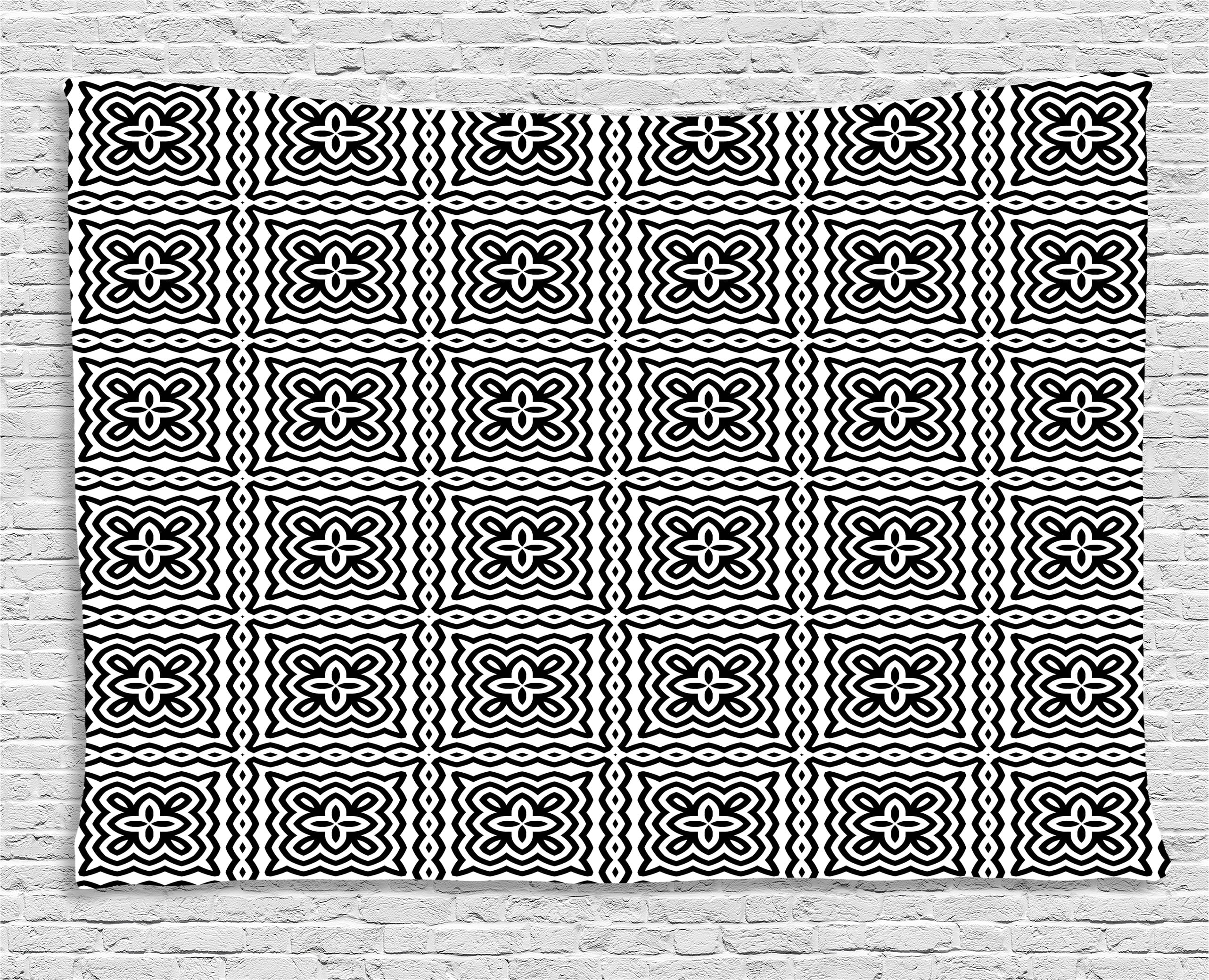 Black and White Tapestry, Monochrome Abstract Floral Repeating Motifs