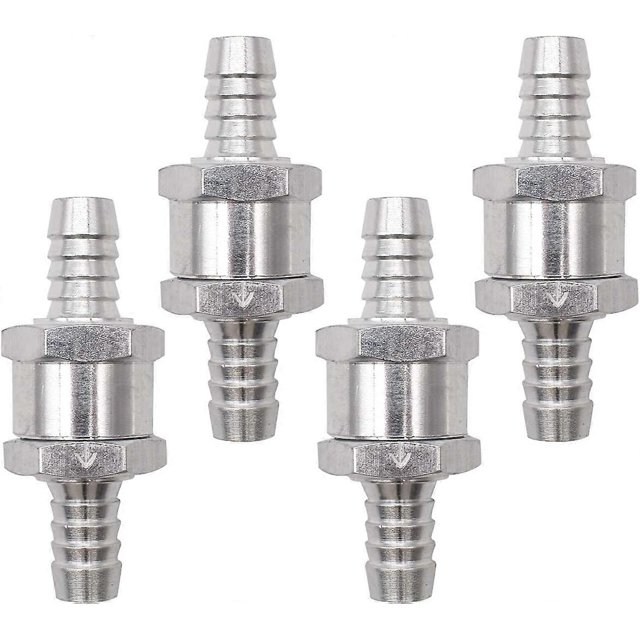 Válvula de retención de aluminio, 4 piezas, plateada con flecha antirretorno, de aleación de aluminio, para sistemas de combustible de baja presión de carburador (10 mm)