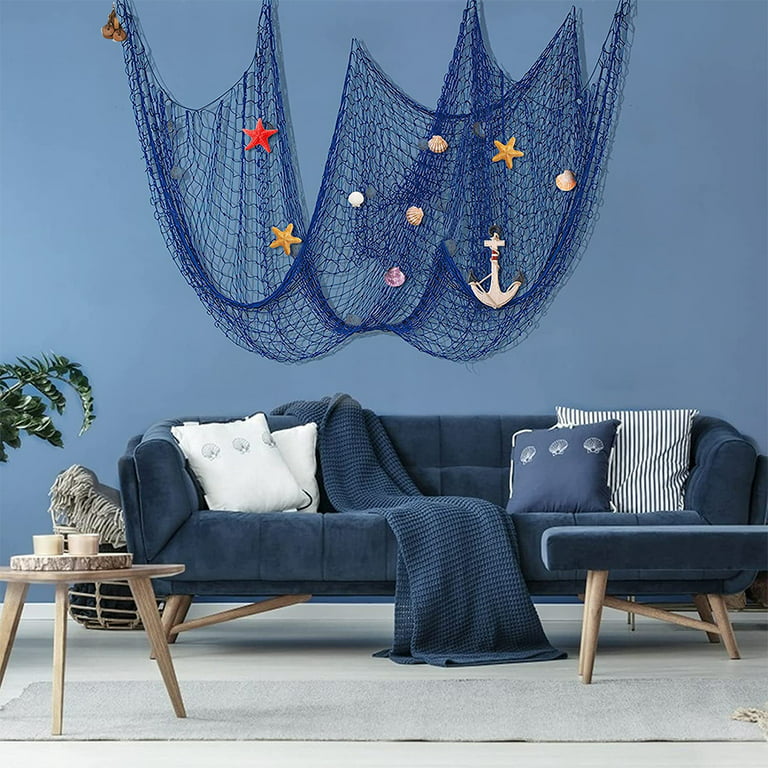 11 Pcs Wooden Nautical Wall Decor Fishing Net Decorations, Include Decorative  Fishing Net, Ship Wheel, Fish Skeleton, Life Ring, Anchor, Starfish Beach  Decor for Mediterranean Party (Blue) : : Home