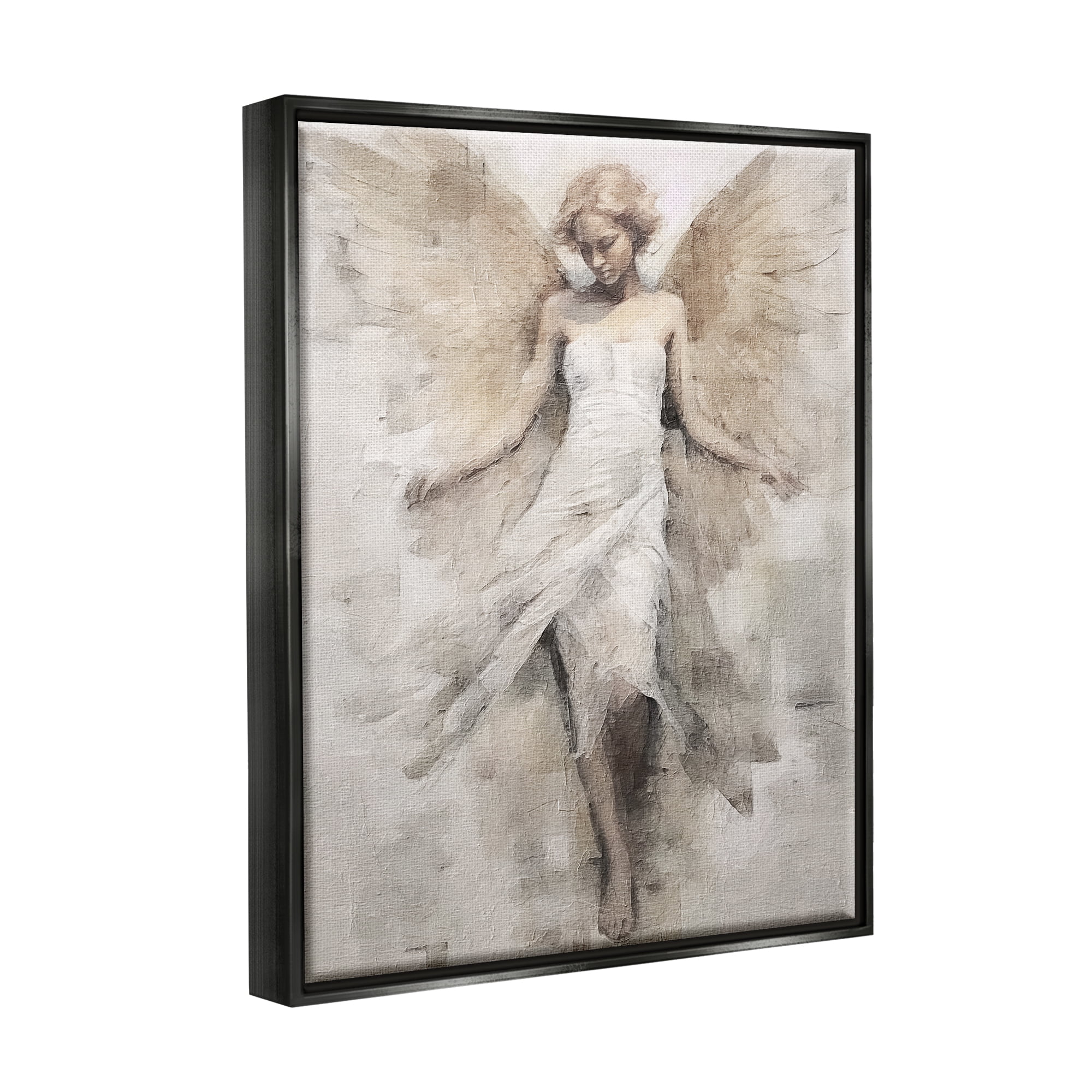 Stupell Industries Ivory Abstract Angel Animals & Insects Painting Black Floater Framed Canvas Art Print Wall Art, 17 x 21