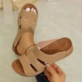 thumbnail image 5 of Womens Khaki PU Faux Leather Wedge Slide Sandals Comfortable Cushioned Footbed Casual Slip On Sandals Non Slip Summer Beach Shoes,Size 6.5, 5 of 8