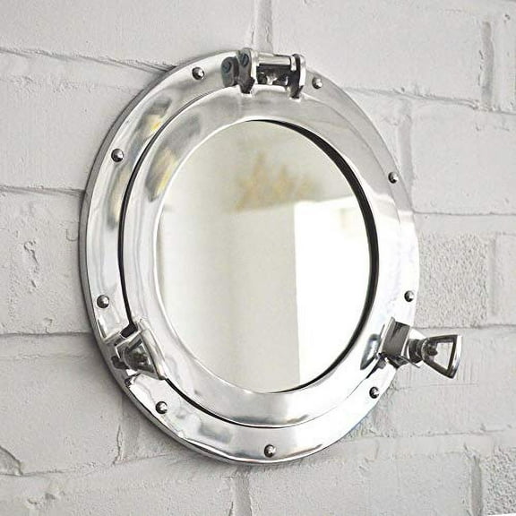 Hind Handicrafts Wall Mounted Vintage Nautical Ship Porthole Mirror for Home Decor | Pirate's Maritime Nautical Themed Decor | Vanity Mirror (30 INCHES, NIckel Chrome)