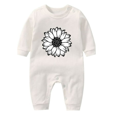 

YWLINK Toddler Kids Baby Girl Boy Romper Black White Sunflower Cartoon Print Long Sleeve Bodysuit Button Down Jumpsuit Fall Winter Outfit