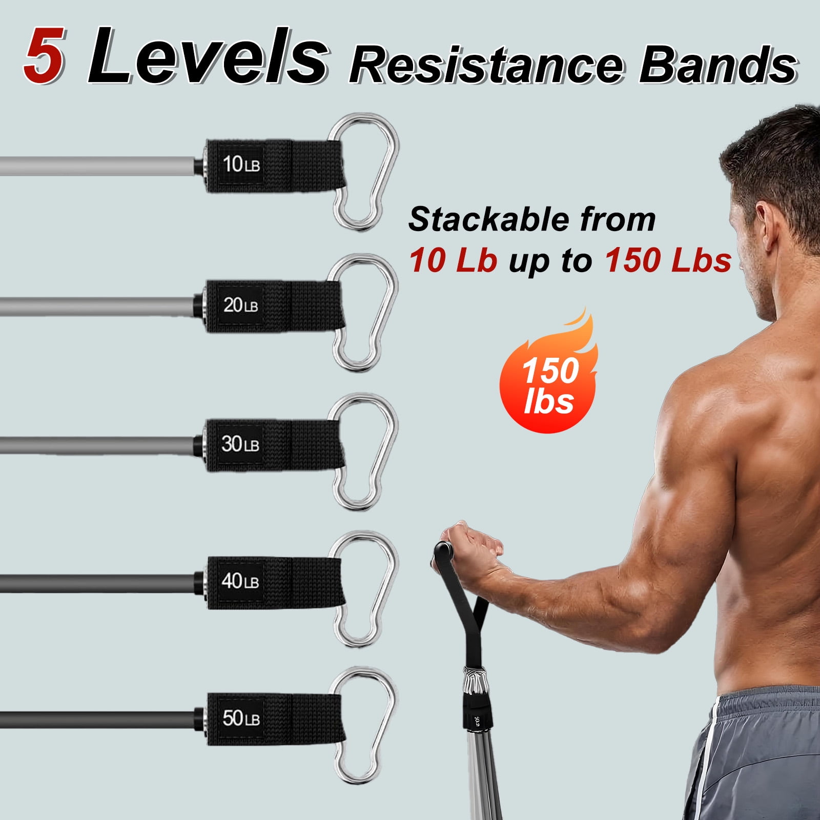 Gaderth 5 Pcs Exercise Resistance Bands with Handles Physical Resistance Tube Workout Bands, Adjustable Resistance Bands, TPE Material for Muscle Toning Strength Training