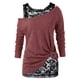 thumbnail image 2 of Pntutb Mujeres Sexy Color sólido Manga larga Cuello torcido Nudo Camiseta con encaje floral Dos piezas Traje tops Blusa Pntutb Pntutb-5951, 2 of 5