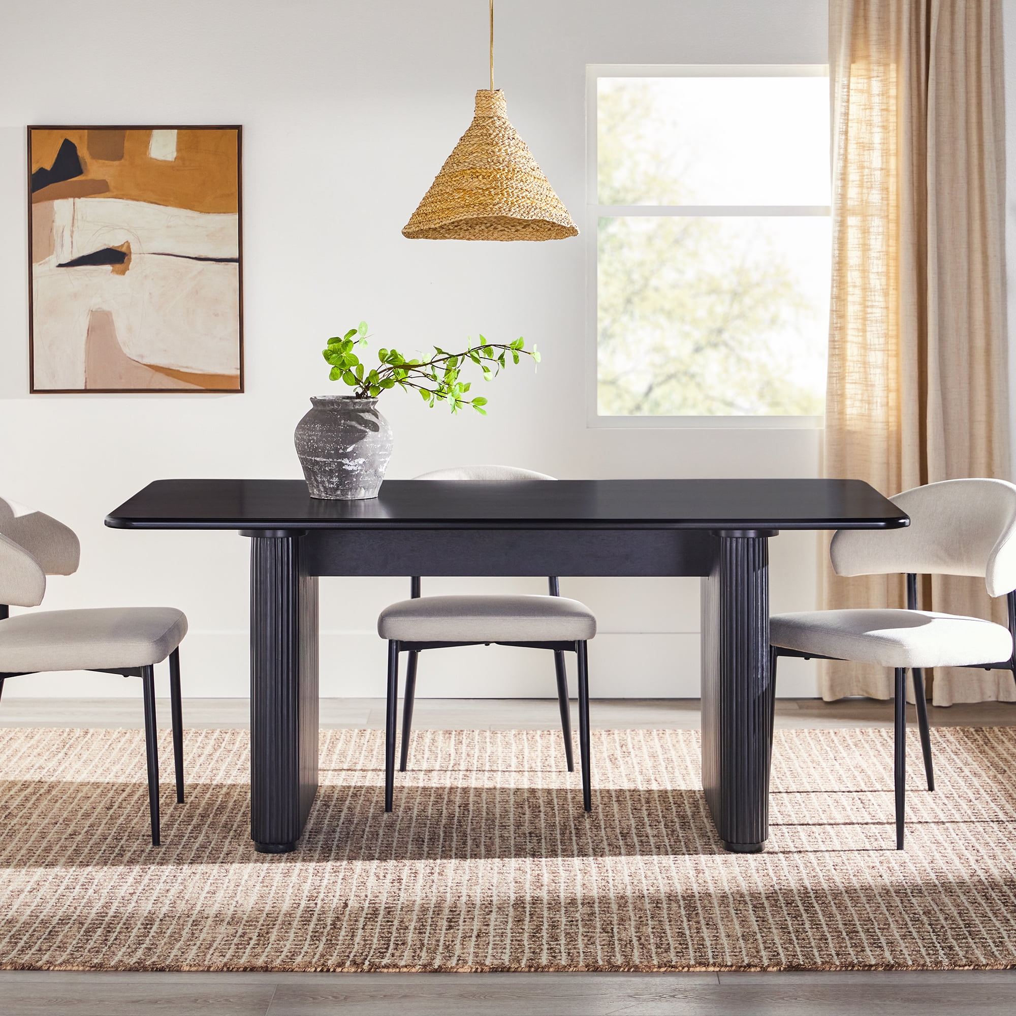 Walker Edison 68" Modern Birch Dining Table with Reeded Base, Black