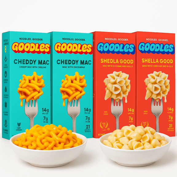 Goodles Mac and Cheese Variety Pack – Cheddy Mac Cheddar Macaroni & Shella Good White Cheddar Shells – High Protein Pasta Dinner Box, Non-GMO, 4 Count