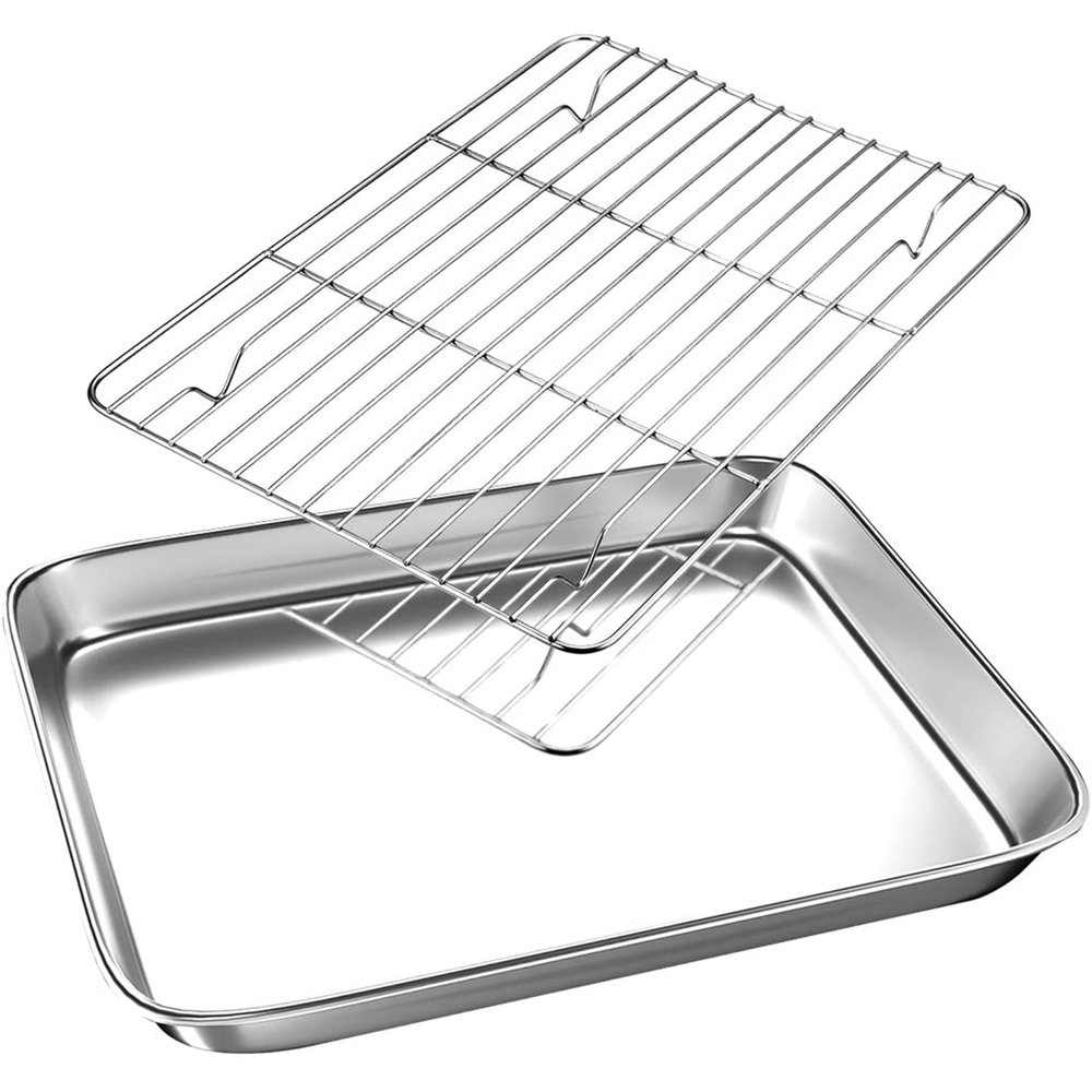 Topcobe Kitchen Stainless Steel Toaster Oven Pan with Cooling Rack for Baking, 12.4" x 9.7