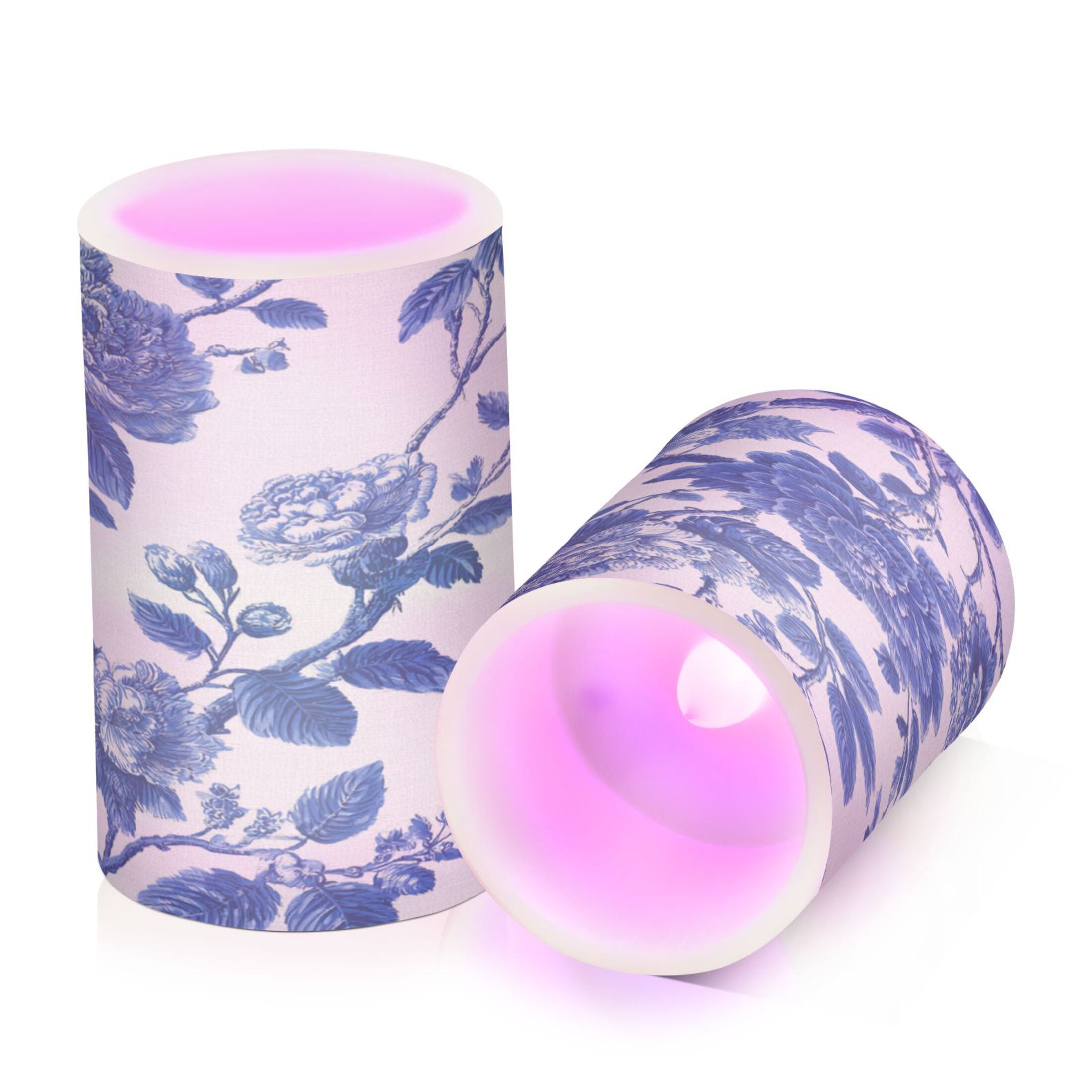 2 PCS Flameless Candles with Remote Timer LED Battery Operated Flickering Candle Light for Wedding Table Home Decoration Gifts Blue Floral