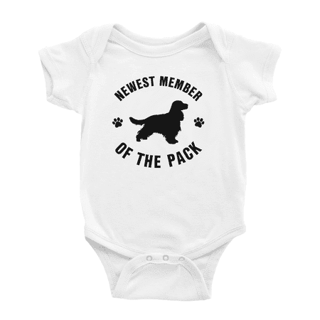 

Newest Member of The Pack English Cocker Spaniel Dog Funny Baby Romper Boy Girl