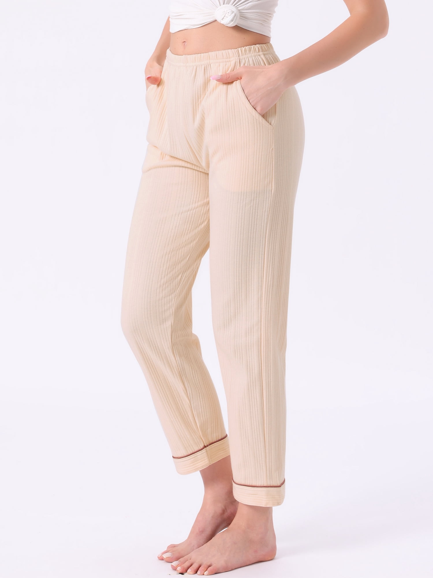 DARING DIVA Women's Cotton Knit Ribbed Elastic Waist Loungewear XS Beige