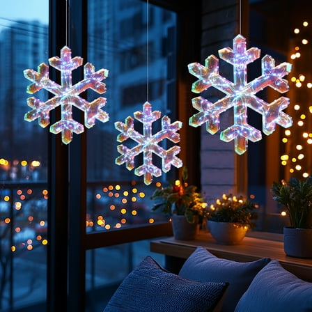 LuxenHome 3-Piece Snowflake Holiday Decoration Set with Battery-Operated Lights