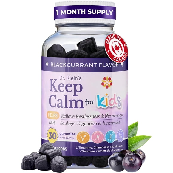 Keep Calm Gummies for Kids Ages 5+ – Magnesium Glycinate, L-Theanine, Chamomile Extract, Vitamins B12 & D – Supports Balance & Focus – Naturally Sweetened – Black Currant Flavor– 30 Gummies – Rhoziva