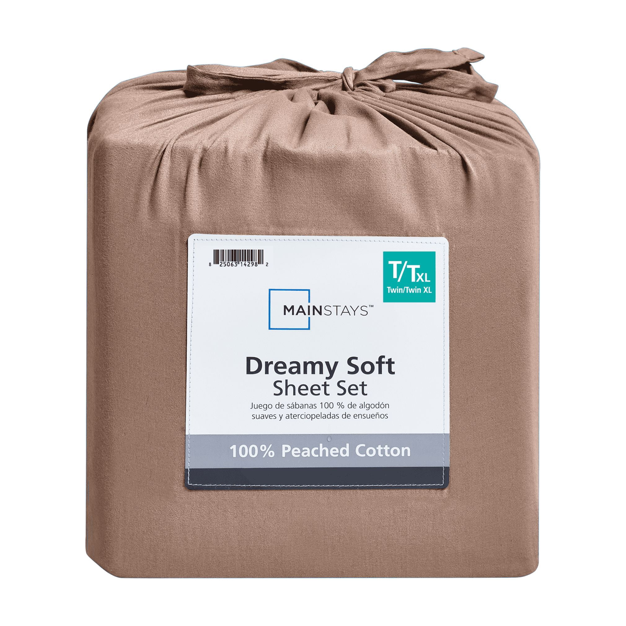 Mainstays Dreamy Soft 100% Cotton 3-Piece Bed Sheet Set, 220 Thread Count Brushed and Washed Sateen, Deep Pocket, Twin, Teddy Bear Brown