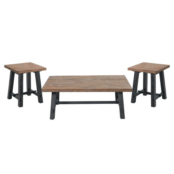 Adam Solid Wood Table Set with Coffee Table and Two Side Tables - Natural