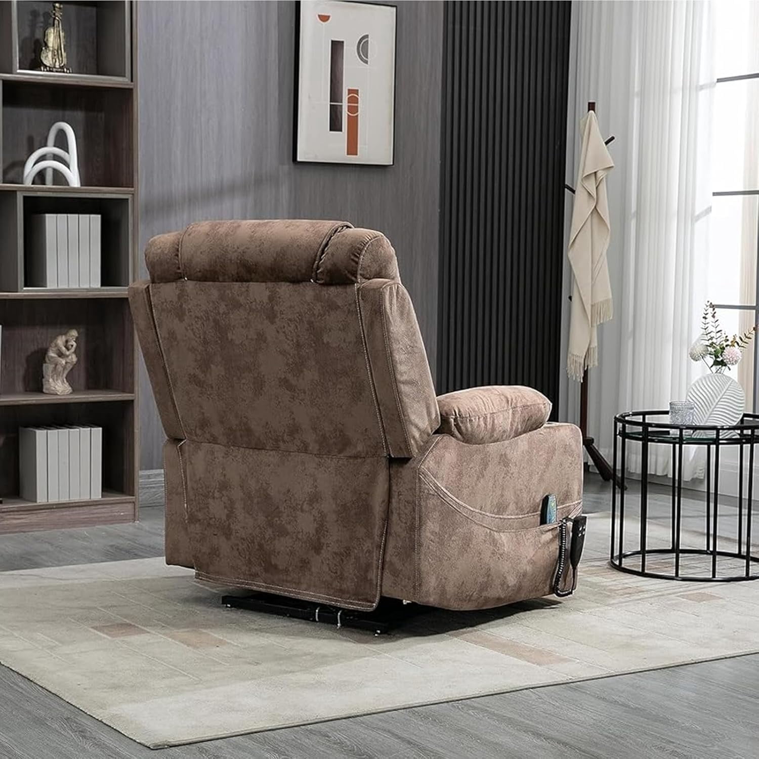 HSUNNS Recliner Lift Chairs for Elderly, 180 Degrees Lay Flat Recliner Chair with Heat and Massage and Cup Holder for Adults 400 lb Capacity (Brown Velvet)