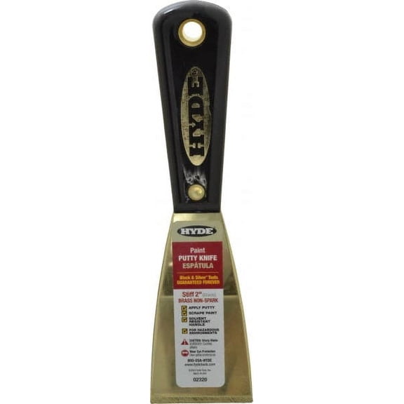 Hyde Tools 2320 Putty Knife: Brass, 2" Wide Stiff, Nylon Handle