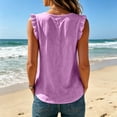 thumbnail image 6 of Women's Ruffle Trim Sleeveless Tank Top Summer Loose V Neck Plain Shirt Cute Boho Travel Tops Purple, 6 of 6