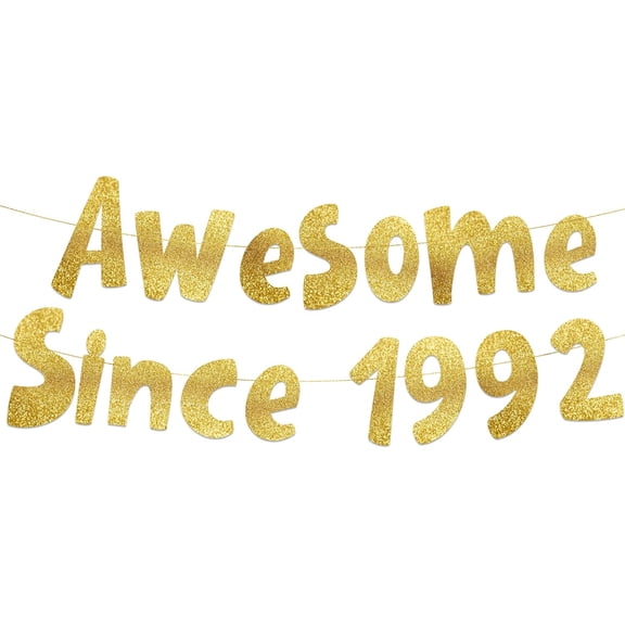 Awesome Since 1992 Gold Glitter Banner - 33rd Birthday and Anniversary Party Decorations