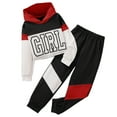thumbnail image 2 of Wuxian Fall Girls Outfit Sweatshirt Suit Hoodie Long Sleeve Pullover Matching Trousers Color Block Letter Print Sport Sets Kids Clothing Set,Red,10-11 Years, 2 of 6