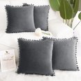 thumbnail image 2 of Unique Bargains Velvet Pillow Cover with Poms for Sofa 4PCS Dark Gray 20" x 20", 2 of 8