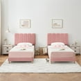 thumbnail image 3 of Homhougo Twin Bed Frame with Headboard, Velvet Upholstered Twin Platform Bed Frame for Girls, Strong Wooden Slats Support, Noise-Free, Easy Assembly (Pink), 3 of 6