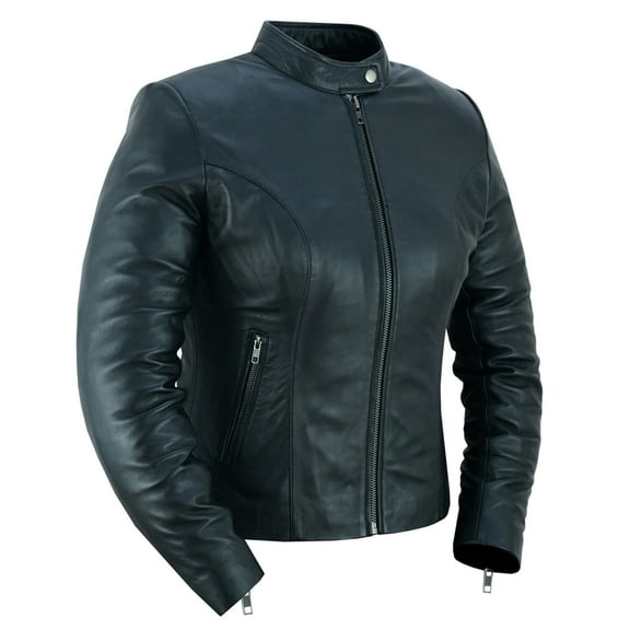 Daniel Smart Women’s Leather Jacket - Goatskin Motorcycle Leather Jacket with Scooter Collar Design & Multipurpose Pockets